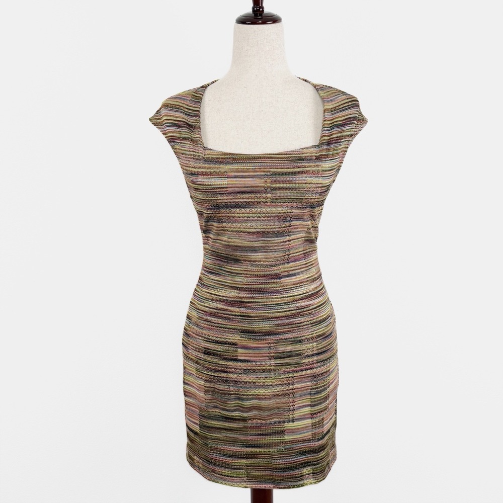 Y2K Biaggi Dress Womens Medium Spacedye Patchwork Knit Festival Boho Retro USA